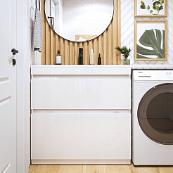 Vivon Тумба под раковину под стиральную машину Donna 150 2 ящика напольная белый глянец – фотография-9