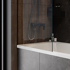 Teymi Шторка на ванну Timo 70x140 профиль черный матовый стекло прозрачное – фотография-9