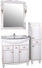 ASB-Woodline Зеркало для ванной Верона 75 белое патина золото, массив ясеня – фотография-2