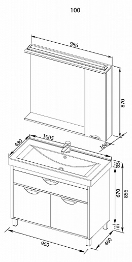 Aquanet Тумба с раковиной "Гретта 100" дуб (171575) – фотография-10