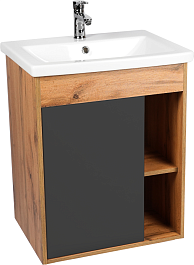 Viant Тумба с раковиной Бостон 60 подвесная графит/дуб вотан – фотография-1