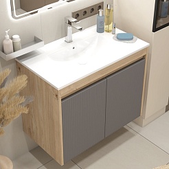 Teymi Тумба с раковиной Netta 80 Волна подвесная дуб/графит – фотография-5