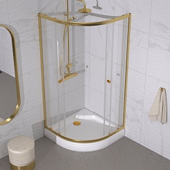 Triton Душевой уголок Альфа-Голд 90x90 стекло прозрачное профиль золото с поддоном – фотография-5