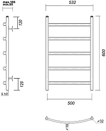 Domoterm Полотенцесушитель Калипсо П5 500x600 хром – фотография-3