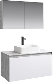 Aqwella Тумба с раковиной Mobi 100 бетон светлый/белый – фотография-4