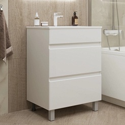 Mixline Тумба с раковиной Брикс 60 2 ящика белая – фотография-3