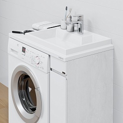 СанТа Тумба с раковиной под стиральную машину Марс 80 R белая/светлое дерево – фотография-5