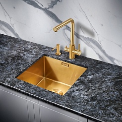 Milacio Мойка кухонная Denia 44 Steel золото брашированное – фотография-8