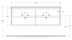 BelBagno Тумба под раковину Kraft 140 подвесная 4 ящика Cemento Grigio двойная раковина – фотография-13