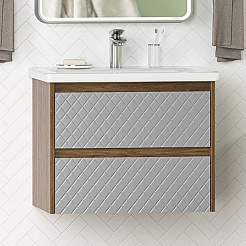 Brevita Тумба под раковину Chester 65 подвесная серый/дуб чарльстон темно-коричневый – фотография-5