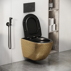 Grossman Унитаз подвесной Color GR-4411GBRS золото/черный с текстурным узором – фотография-9