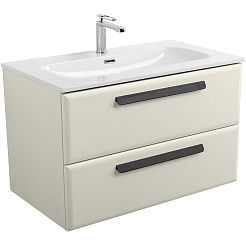 Cezares Тумба с раковиной Eco Cer-N 80 брашированная альпака CZR-8073-80 ручки матовые чёрные – фотография-1