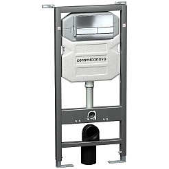 Ceramicanova Подвесной унитаз Metric Rimless с шумоизоляционной панелью CN1000 с системой инсталляции Envision кнопка Flat хром – фотография-2