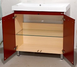 Misty Тумба с раковиной Джулия QVATRO 90 прямая красная – фотография-7