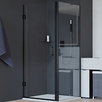 RGW Душевой уголок Hotel HO-045B (HO-011B + Z-050-2B + O-204B) 90x110 профиль черный стекло прозрачное