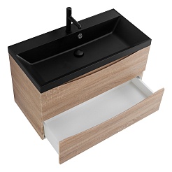 BelBagno Тумба с раковиной Marino 80 подвесная Rovere Bianco с раковиной 80/45 AST-NERO – фотография-3