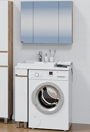 СанТа Мебель для ванной под стиральную машину Марс 80 L белая/янтарное дерево – фотография-1