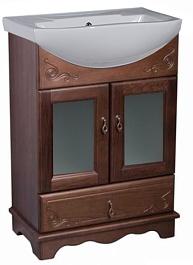 Bas Тумба с раковиной Варна 75 орех, вставки стекло, ящик – фотография-1