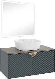 Runo Тумба с раковиной Андорра 85 Bella подвесная зеленый графит/дуб коньячный – фотография-8