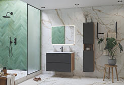 Зов Тумба под раковину Дион 80 подвесная под столешницу матовый графит/дуб – фотография-7