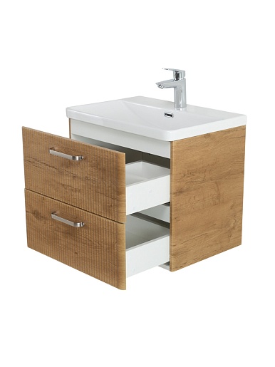 BelBagno Тумба с раковиной Due 60 подвесная Rovere Nature ручки Матовый атласный никель – фотография-2