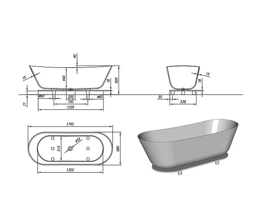 Kolpa San Ванна из искусственного камня Atys FS 174x70 – фотография-2