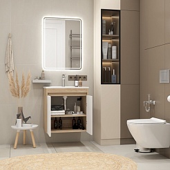 Teymi Тумба с раковиной Netta 60 Волна подвесная дуб/белый – фотография-12