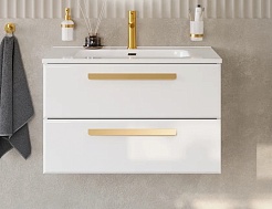 Cezares Тумба с раковиной Eco Cer-N 80 bianco lucido CZR-8095-80 ручки сатиновое золото – фотография-1