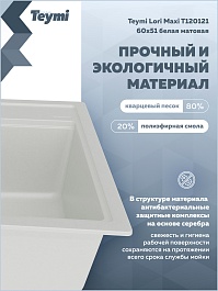 Teymi Мойка кухонная Lori Maxi 60 кварцевая белая матовая – фотография-11