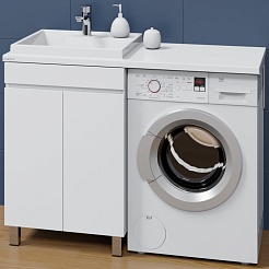 СанТа Тумба с раковиной под стиральную машину Марс 120 L 2 двери белая – фотография-1