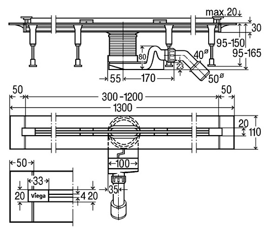 Viega Душевой лоток "Advantix Vario Set 704360" с решеткой и опорами – фотография-4
