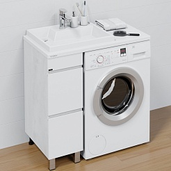 СанТа Тумба с раковиной под стиральную машину Марс 90 L 2 ящика белая/светлое дерево – фотография-1