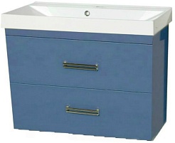 Misty Тумба с раковиной Джулия QVATRO 75 подвесная конус синяя – фотография-1