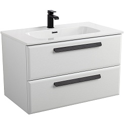 Cezares Тумба с раковиной Eco Cer-N 80 bianco lucido CZR-8095-80 ручки чёрные – фотография-1