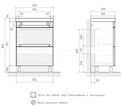 Equil Тумба с раковиной Corner 60 2 ящика напольная белая – фотография-6