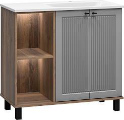 Brevita Тумба с раковиной Lumus 90 R с подсветкой серая/дуб галифакс олово – фотография-3