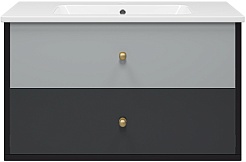 Brevita Тумба с раковиной Кристиан 100 подвесная серая/черная – фотография-1