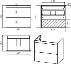Misty Мебель для ванной Атлантик 70 R 2 ящика подвесная серый камень – фотография-11
