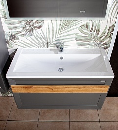 Бриклаер Тумба с раковиной Берлин 100 оникс серый с ручкой дуб золотой – фотография-3