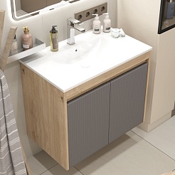 Teymi Тумба с раковиной Netta 75 Волна подвесная дуб/графит – фотография-5