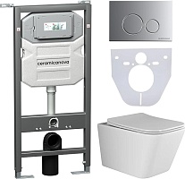 Ceramicanova Подвесной унитаз Metric Rimless с шумоизоляционной панелью CN1000 с системой инсталляции Envision кнопка Round хром матовый