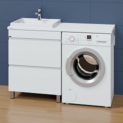 СанТа Мебель для ванной под стиральную машину Марс 130 L 2 ящика белая – фотография-3