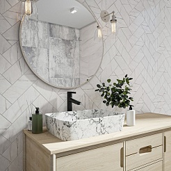 Teymi Раковина накладная Helmi 50 T50294 белый мрамор – фотография-6