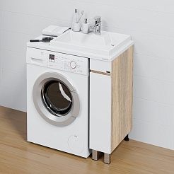 СанТа Тумба с раковиной под стиральную машину Марс 80 R белая/янтарное дерево – фотография-2