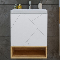 Бриклаер Тумба с раковиной Кристалл 50 с нишей белая/дуб бунратти – фотография-1