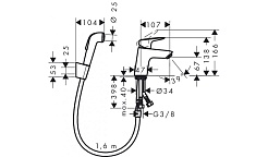 Hansgrohe Смеситель Logis 71290000 для раковины с гигиеническим душем – фотография-4