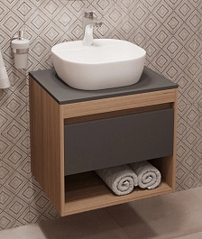 Teymi Тумба с раковиной Ritta 55 дуб эврика/графит матовый подвесная T60523 раковина T50207 – фотография-1