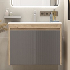 Teymi Тумба с раковиной Netta 80 Волна подвесная дуб/графит – фотография-3