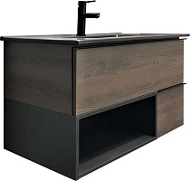 Comforty Тумба с раковиной Франкфурт 90 90EMB подвесная дуб шоколадно-коричневый/черная