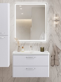 BelBagno Тумба с раковиной Due 80 подвесная Bianco Lucido ручки Хром полированный – фотография-10